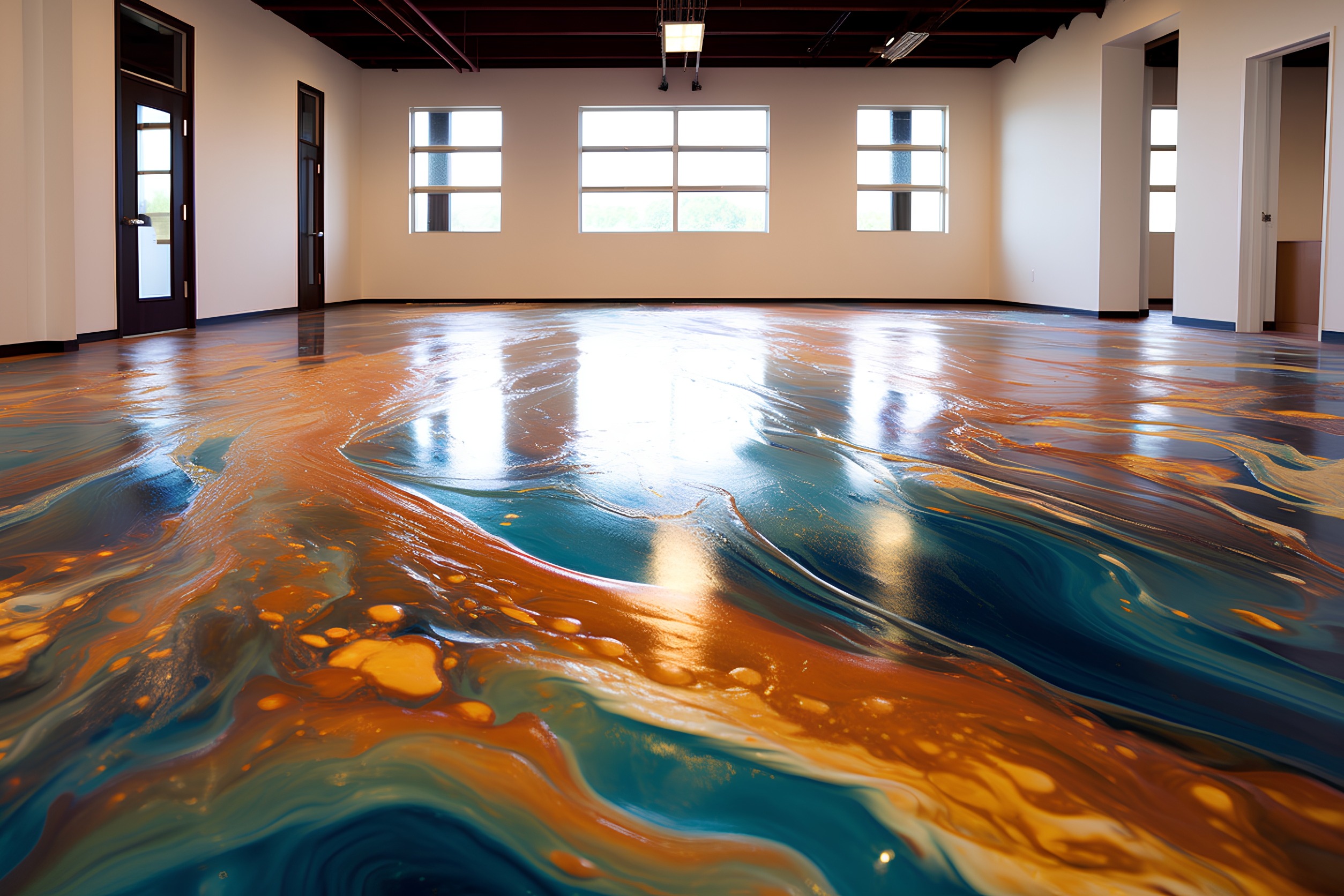 room with abstract epoxy flooring